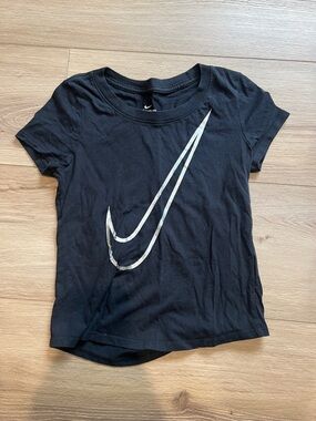 Nike Black Tee with Silver Double Swoosh Girls size large
